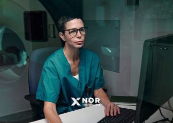 Medical professional using digital healthcare systems